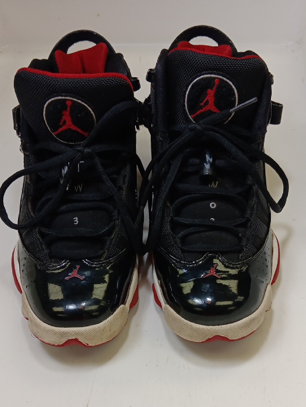 Air Jordan 6 Rings 'Bred' Kids' Black & Red Jumpman Sneakers With Box